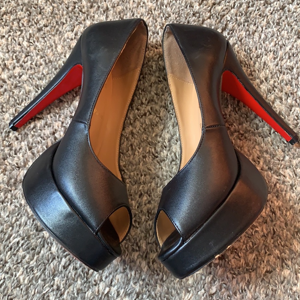 Louboutin Lady Peep Platform Black and Red Sole Heels Sz41 - Picture 2 of 14